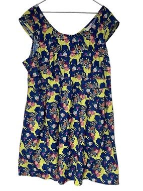 Retrolicious navy yellow babydoll floral deer short sleeve mini dress retro